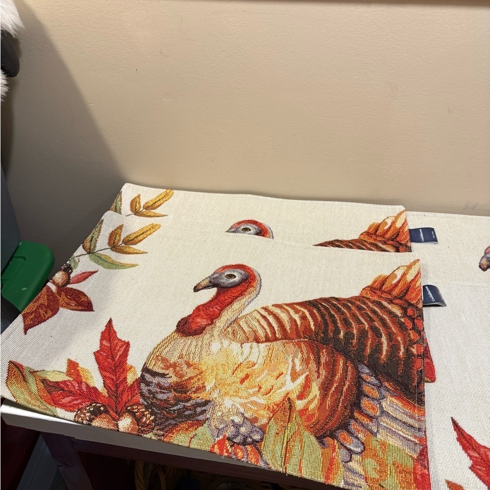 2 PC Croft & Barrow Festive Turkey Placemats - Red and Brown
